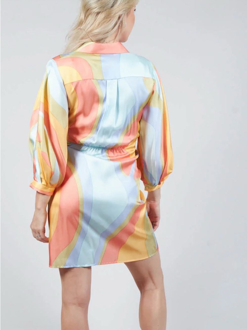 Women’s SHORT WRAP OVER SILK DRESS IN SHADES PRINT BY BEATRICE B Large 8 NWOT - Picture 2 of 13